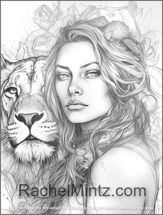 Beastly Beautiful - Grayscale Coloring Book Gorgeous Portraits and Wild Animals (Digital PDF Book) Rachel Mintz