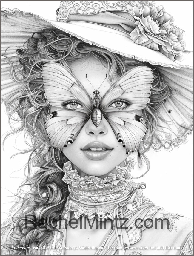 The Butterfly Girls - Beautiful Women Portraits with Artistic Butterflies, Grayscale Art (PDF Coloring Book)