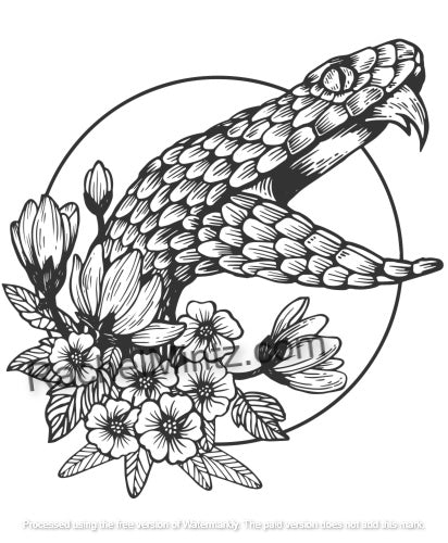 Fangs - Snakes Coloring Book - Dangerous Reptiles Tattoo Designs (PDF Book)