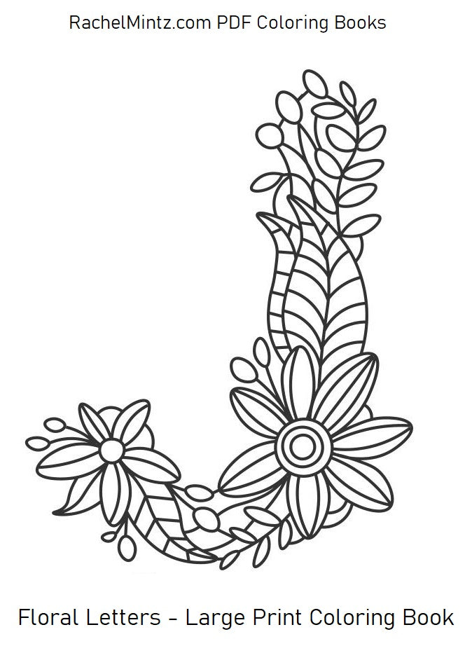 Floral Letters - Large Print PDF Coloring Book