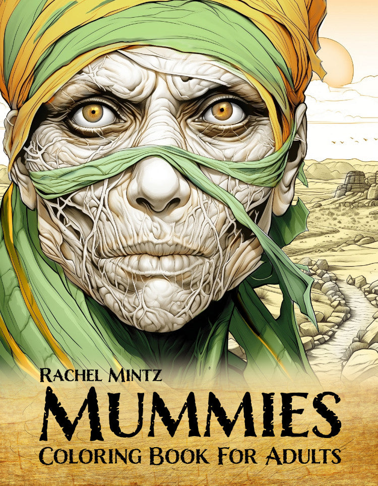 Mummies - Grayscale Coloring Book, Ancient Egypt Horror, Creepy