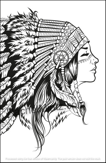 Native American Beauty Coloring (PDF Book) With Gorgeous Native Indian Girls