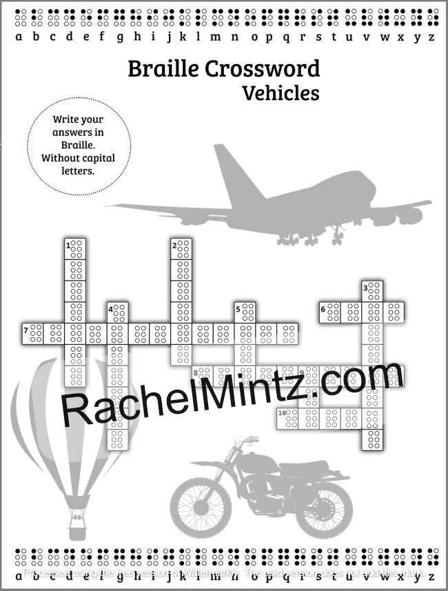 Printed Braille Puzzles - Book for the Sighted, Uncontracted Grade 1 (Crosswords, Mazes, Word Search & Sudoku, Color By Number, Find the Difference) - PDF Book For All Ages