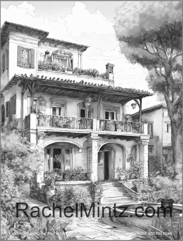 Vibrant Buildings - From Greece to England a Coloring Odyssey of Vibrant Structures (PDF Coloring Book)