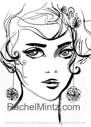 Art Faces - Female Artistic Sketched Portraits, Rachel Mintz PDF Coloring Book