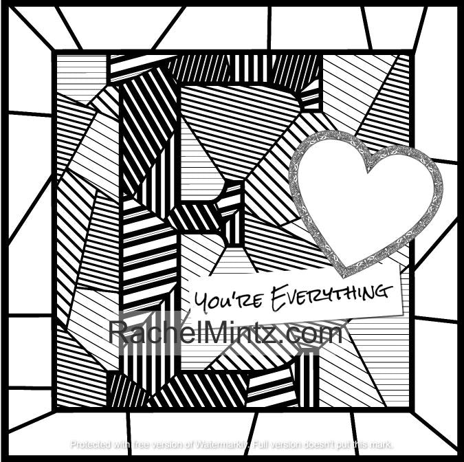 Love From A to Z - Typography Coloring, Valentines Letter Patterns Notes (Digital PDF Book)