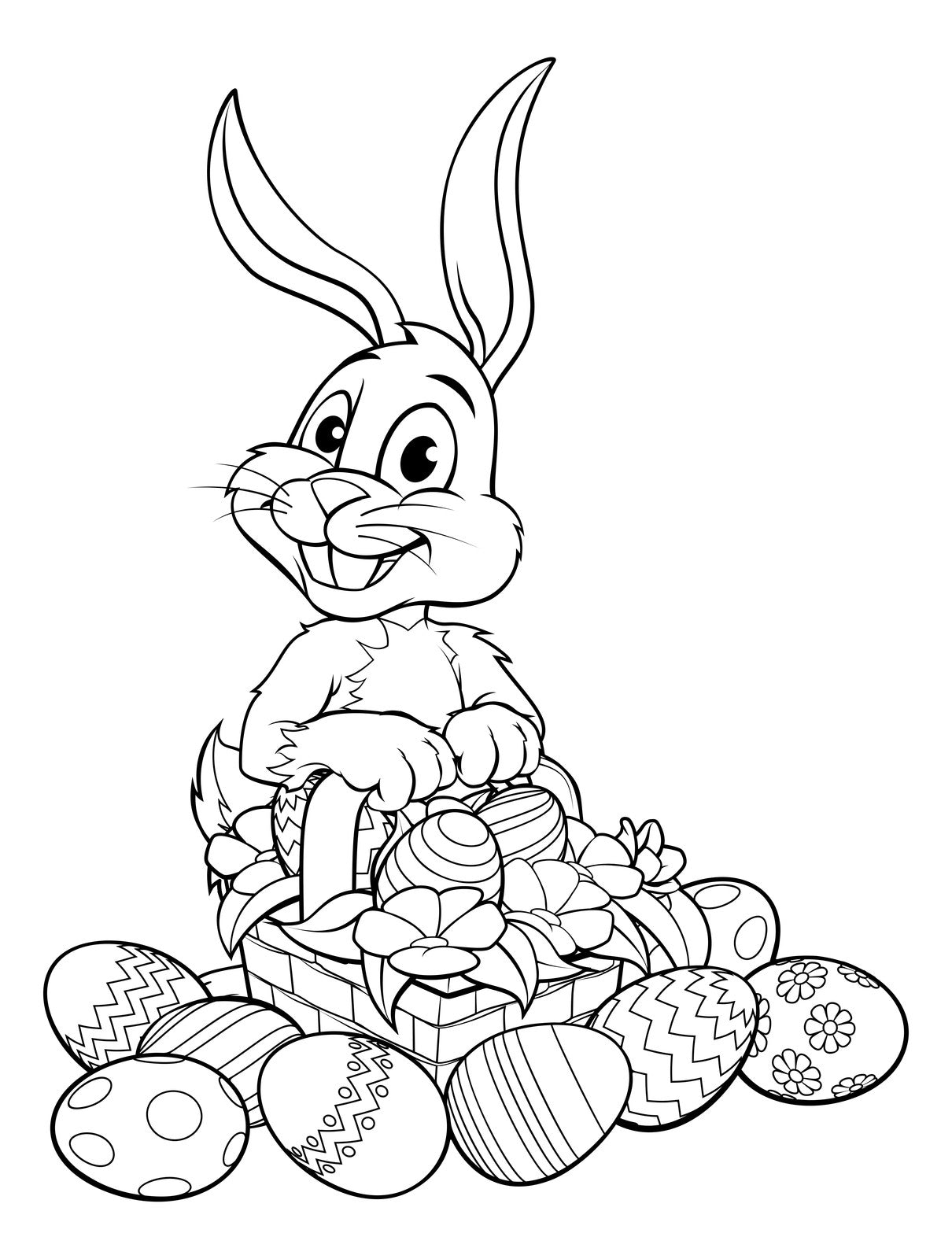 Bunny & Eggs - Easter, PDF Coloring Book For Kids