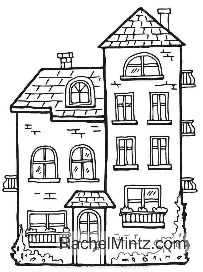 Creative Houses - Detailed Architecture Buildings Patterns, PDF Coloring Book