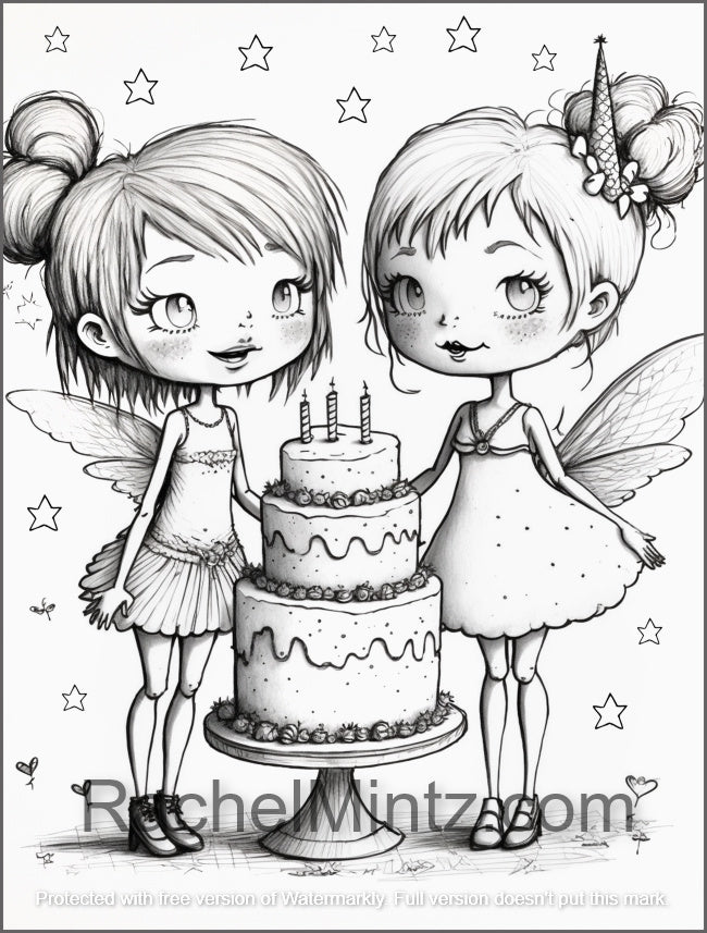 Cupcakes Fairies - Cute Adorable Girls With Desserts Beautiful Grayscale AI Art Designs (PDF Book) Rachel Mintz