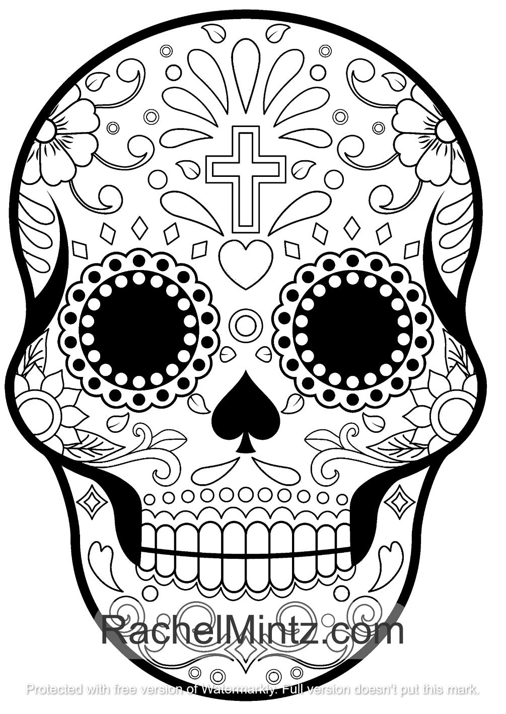 Day of The Dead - Sugar Skulls, Mexican Skulls PDF Coloring Book