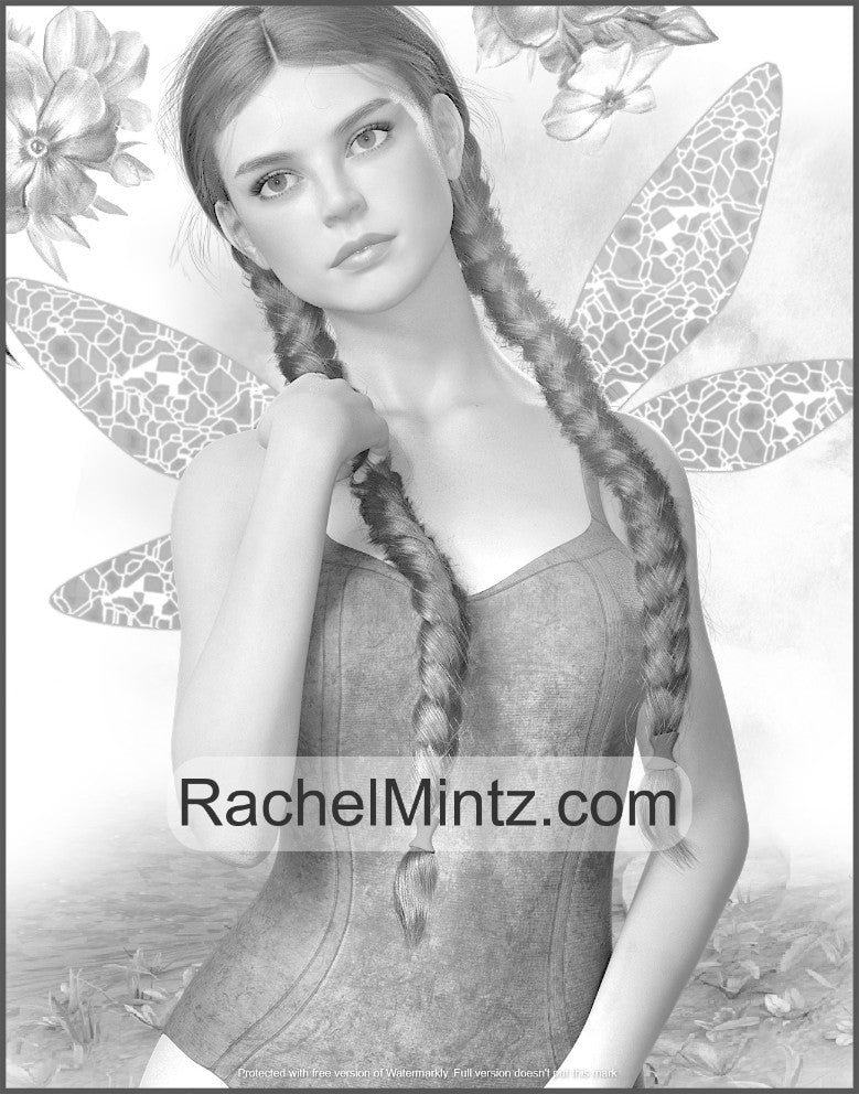 Fantasy Garden Coloring Book - Enchanted Grayscale Fairies & Beautiful Pixies (Digtal PDF) Rachel Mintz