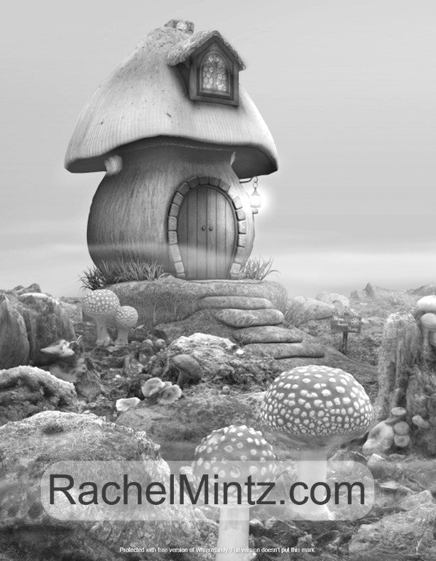 Fantasy Houses Grayscale, Printable Format Rachel Mintz Coloring Book