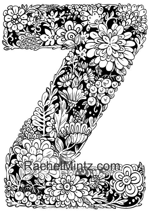 Floral Letters - Blooming ABC Flowers Typography Designs (Digital Coloring Book) Rachel Mintz