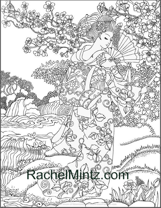 Geisha Garden Coloring Page