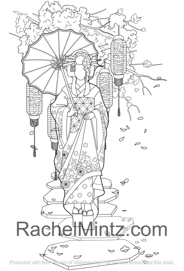 Geisha Garden - PDF Coloring Book: 30 Japanese Women & Nature Scenes
