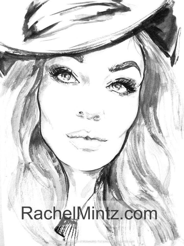 Gorgeous - Grayscale Portraits Watercolor Art, Printable Format Coloring Book