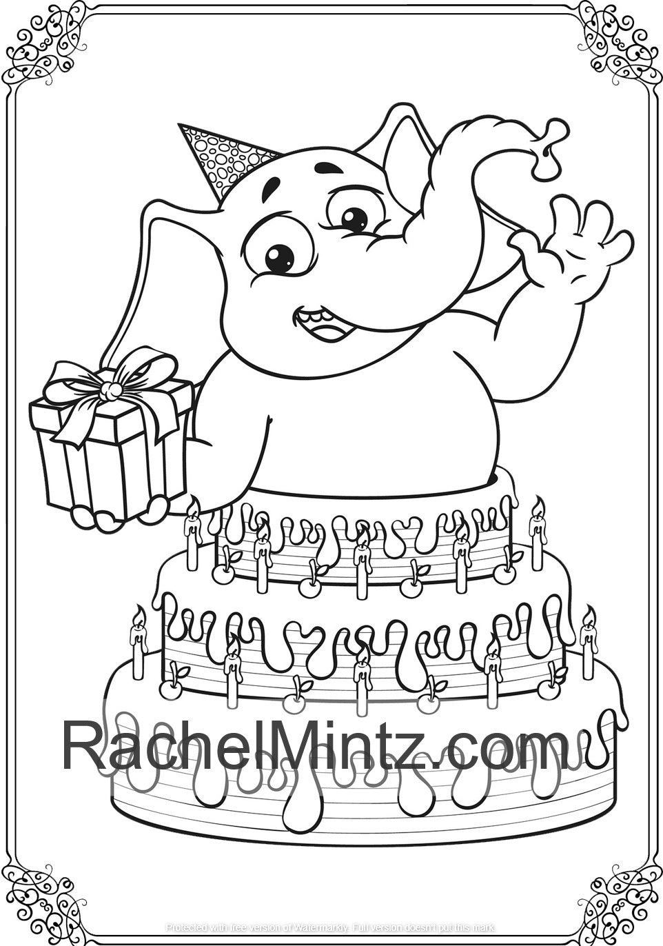 The Cute Elephant - Large Print Coloring Book, Clear Easy Designs, Bold lInes - Printable Format Book