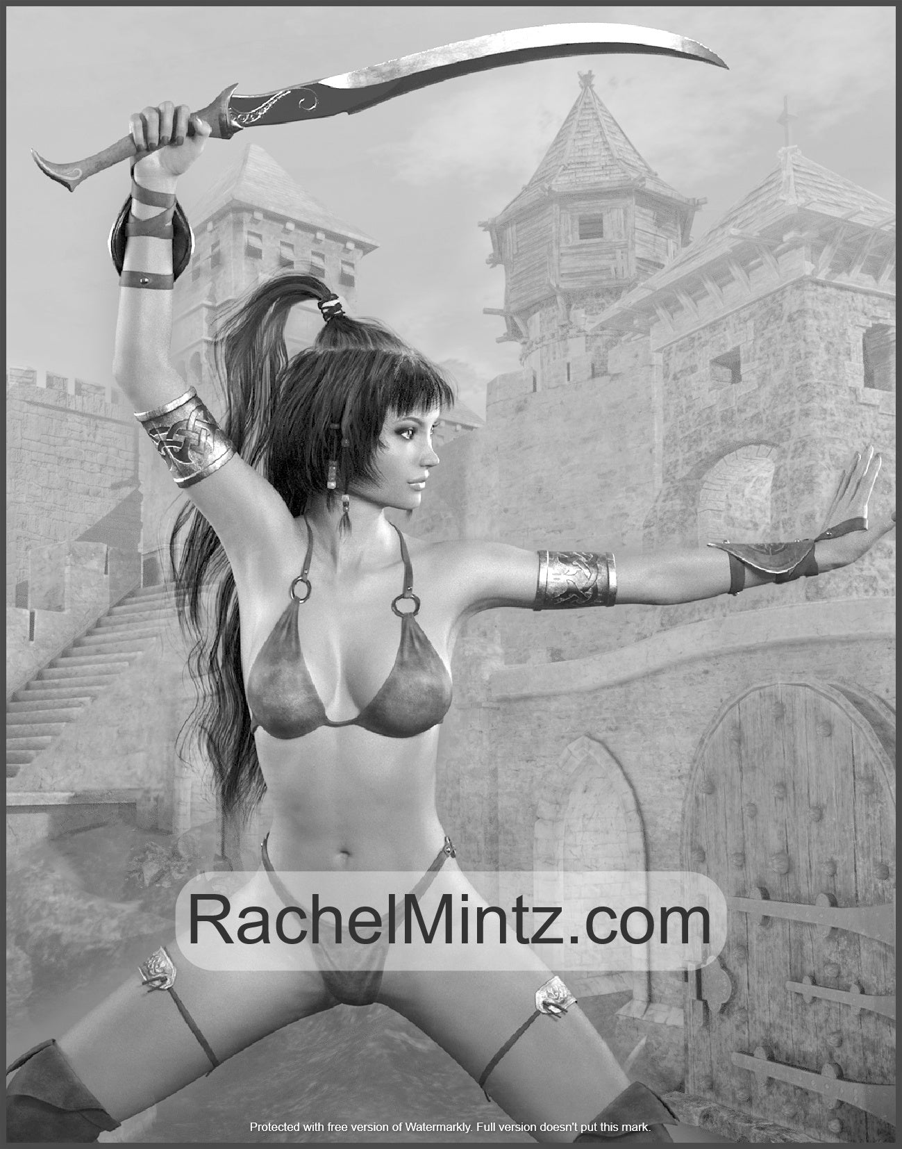 Sexy Fantasy Warriors - Grayscale Coloring Book For Adults Minimal Exotic Outfits (Digital PDF Book)