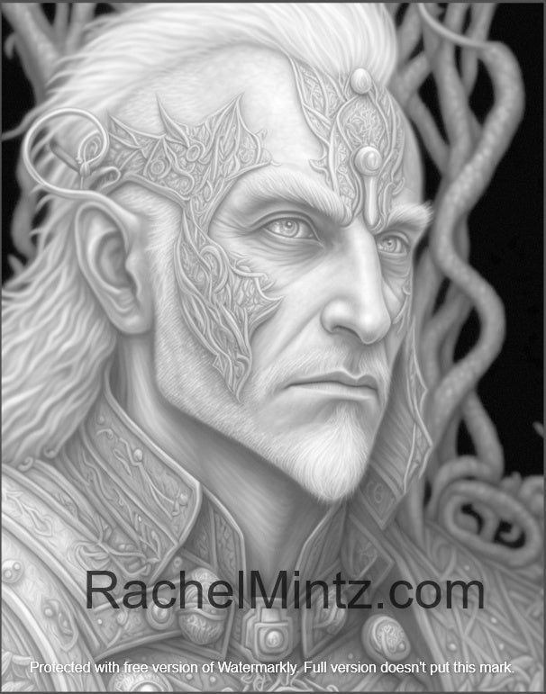 The Elf of Paladin - Grayscale Coloring Book, Gorgeous Elves, Warriors & Goblins, AI Generated Art (Digital PDF Book)