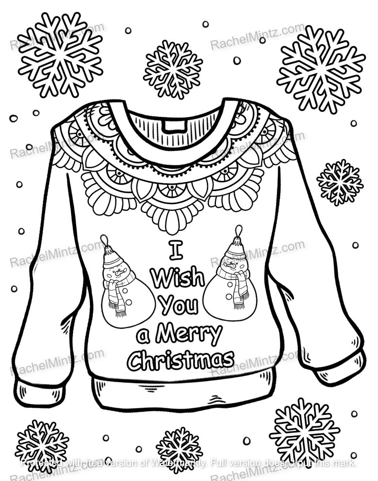 The Ugliest Christmas Sweaters - Fun Easy Seasonal Designs For Xmas (Digital PDF Coloring Book)