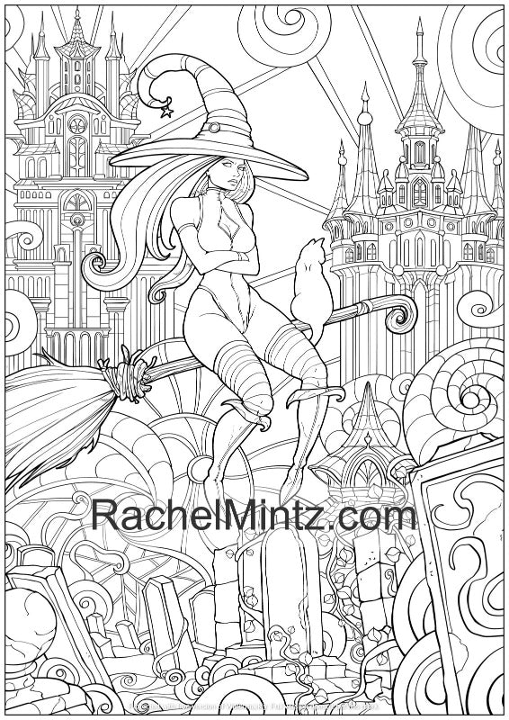 Witches & Pumpkins - Halloween Coloring for Adults (Digital PDF Book)
