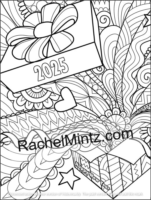 2025 Happy New Year - Empowering Slogans & Beautiful Abstract Designs (PDF Coloring Book)