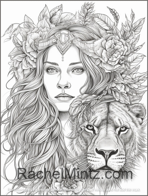 Beastly Beautiful - Grayscale Coloring Book Gorgeous Portraits and Wild Animals (Digital PDF Book) Rachel Mintz
