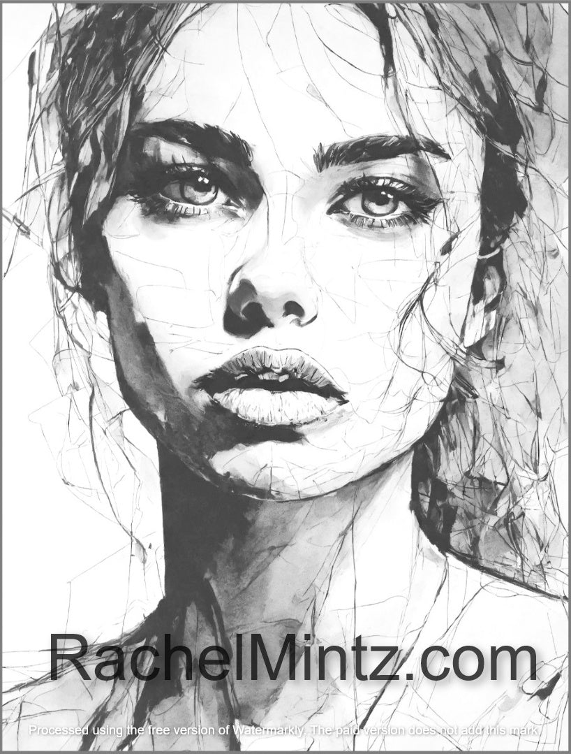 Breathtaking Beauties - Gorgeous Portraits Coloring Book, Rough Pencil Sketches Grunge Style, (Printable PDF Book)