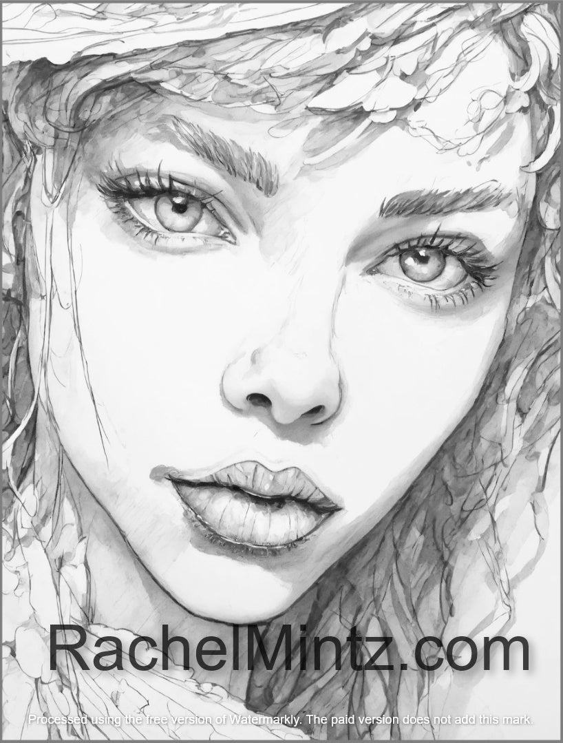 Breathtaking Beauties - Gorgeous Portraits Coloring Book, Rough Pencil Sketches Grunge Style, (Printable PDF Book)