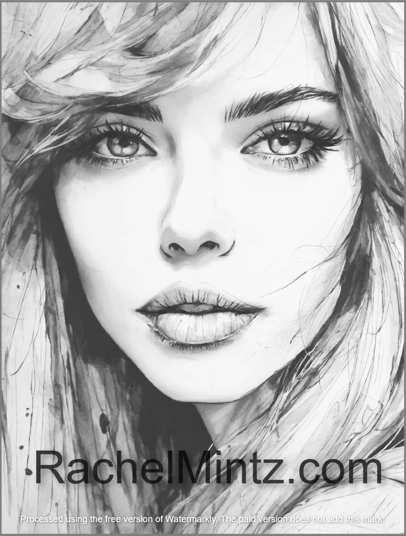 Breathtaking Beauties - Gorgeous Portraits Coloring Book, Rough Pencil Sketches Grunge Style, (Printable PDF Book)