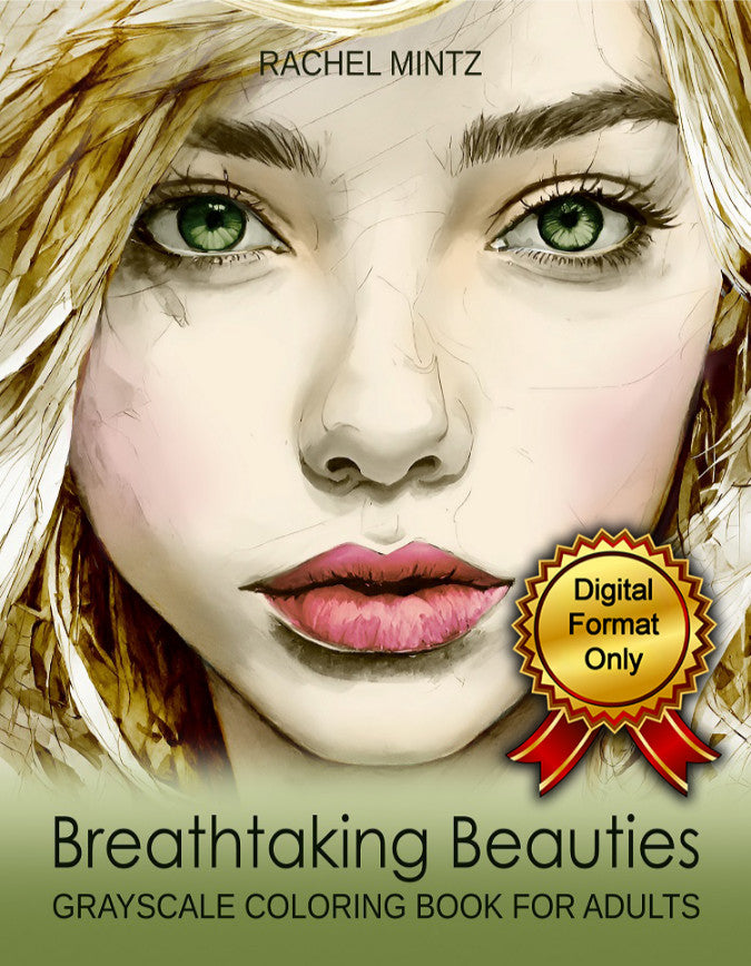 Breathtaking Beauties - Gorgeous Portraits Coloring Book, Rough Pencil Sketches Grunge Style, (Printable PDF Book)