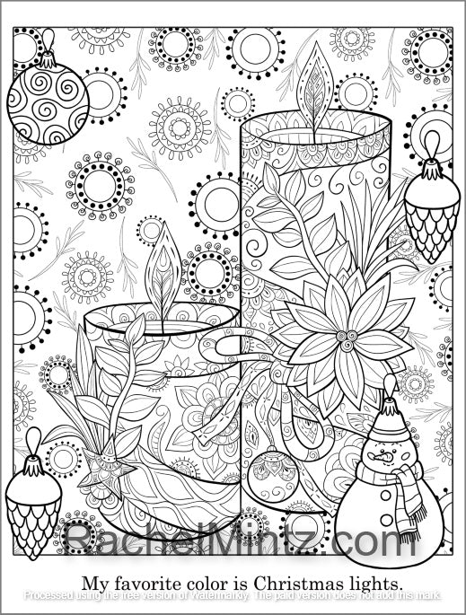 Christmas Candles Coloring Book - Christmas Lights Decorations & Quotes (Digital PDF Book)