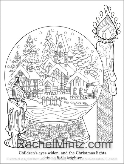 Christmas Candles Coloring Book - Christmas Lights Decorations & Quotes (Digital PDF Book)