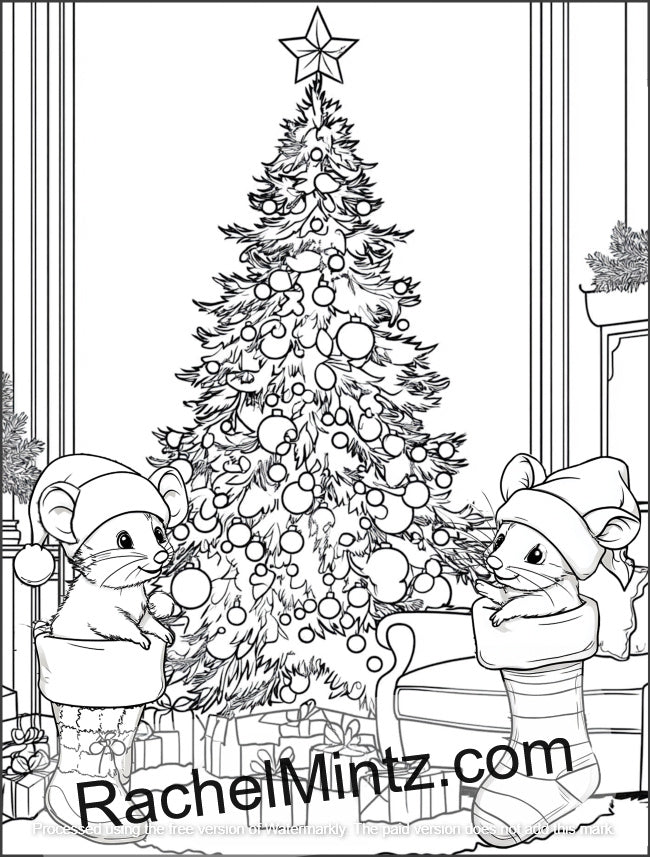 Cute Mice Christmas Party - Cozy Festive Winter Scenes Coloring PDF Book