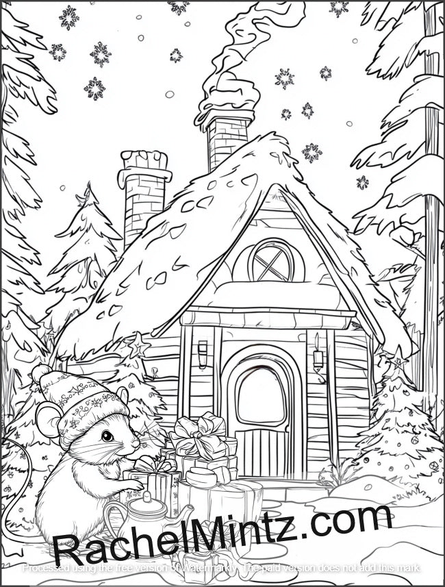 Cute Mice Christmas Party - Cozy Festive Winter Scenes Coloring PDF Book