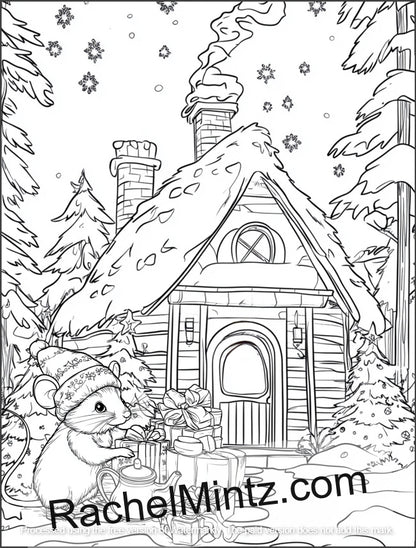 Cute Mice Christmas Party - Cozy Festive Winter Scenes Coloring PDF Book