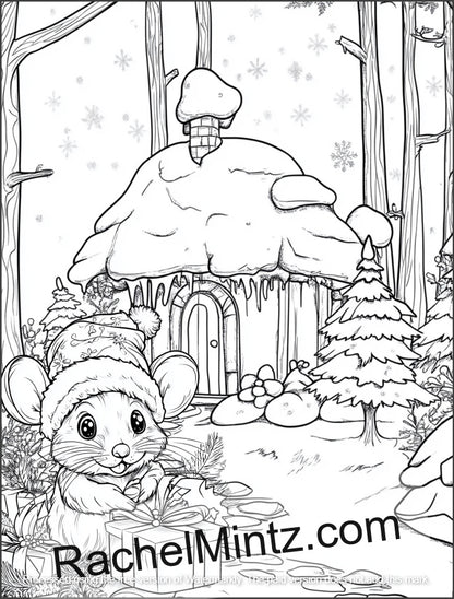 Cute Mice Christmas Party - Cozy Festive Winter Scenes Coloring PDF Book