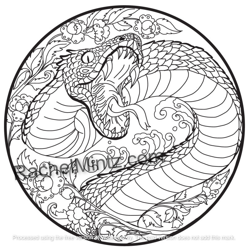 Fangs - Snakes Coloring Book - Dangerous Reptiles Tattoo Designs (PDF ...