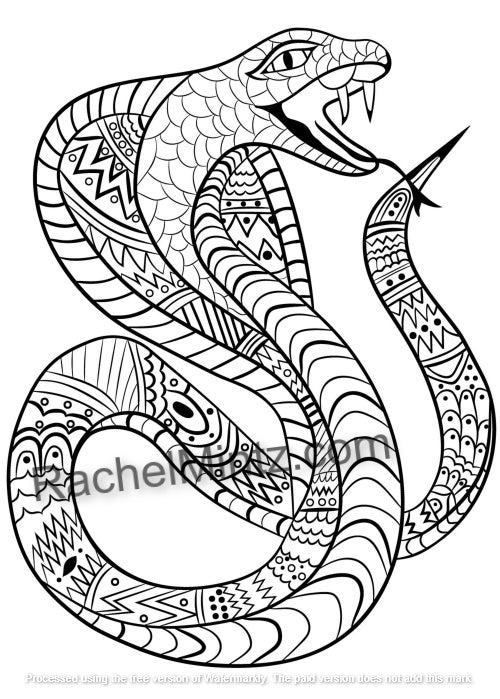 Fangs - Snakes Coloring Book - Dangerous Reptiles Tattoo Designs (PDF Book)