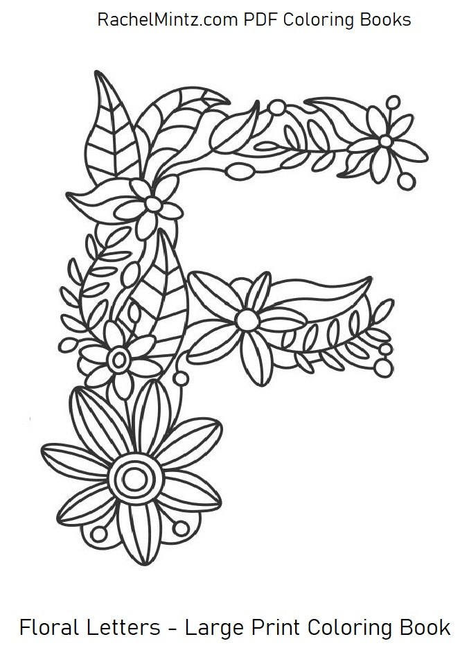 Floral Letters - Large Print PDF Coloring Book
