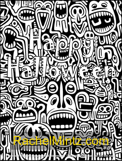 Halloween Doodle Mania - Creepy Abstract Illustrations, Spooky Holiday Blessings (PDF Coloring Book)