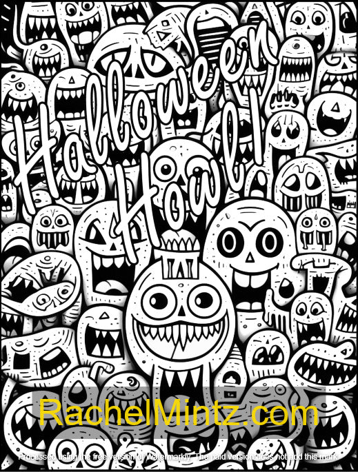 Halloween Doodle Mania - Creepy Abstract Illustrations, Spooky Holiday Blessings (PDF Coloring Book)