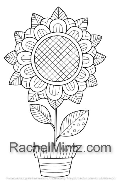 Happy Flowers Optimistic Coloring Book - Easy Relaxing Designs (PDF Book)