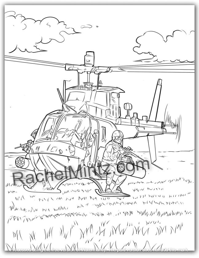 Heroes Under Fire - Military Combat Scenes, PDF Coloring Book For Teens & Adults