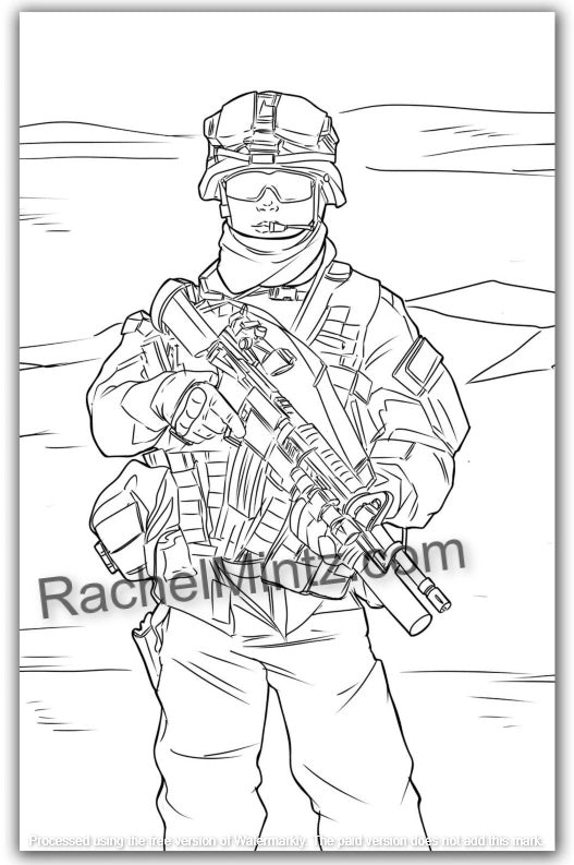 Heroes Under Fire - Military Combat Scenes, PDF Coloring Book For Teens & Adults