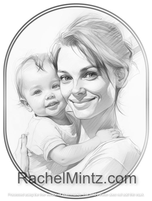 I Love My Mom - Grayscale Coloring Book, Mother Love, Babies & Toddlers, Motherhood Scenes (Digital PDF Book)