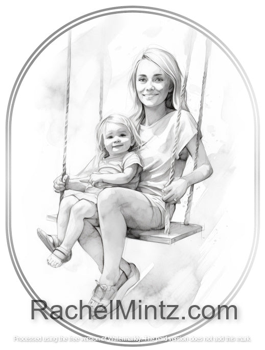 I Love My Mom - Grayscale Coloring Book, Mother Love, Babies & Toddlers, Motherhood Scenes (Digital PDF Book)
