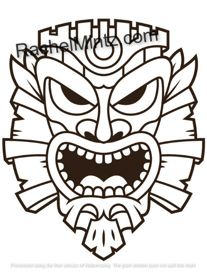 Hawaiian Masks - Large Print PDF Coloring Book For Seniors or Visually Impaired