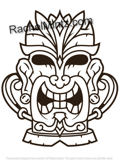 Hawaiian Masks - Large Print PDF Coloring Book For Seniors or Visually Impaired