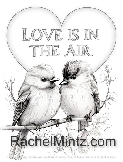 Love Birds Valentine’s Day Coloring Book, Whimsical Birds & Romantic Winged Couples (Printable PDF Book)